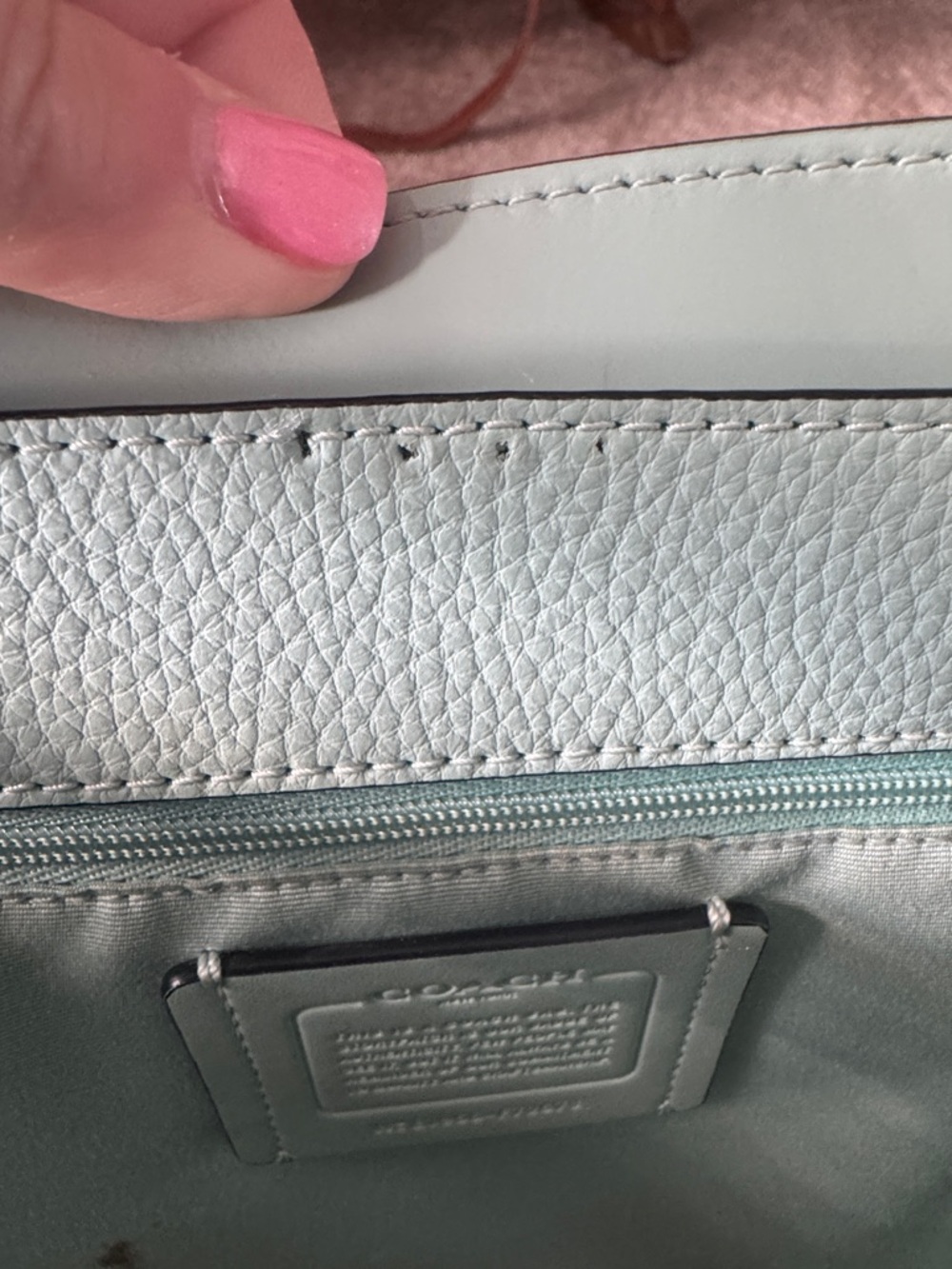 Coach Pebbled Leather Tote in Blue with Mint Interior - Picture 6 of 8